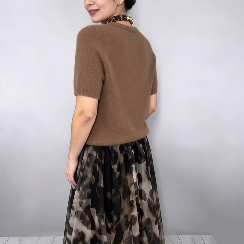 Velessa | Leopard Print Flowing Skirt and Sweater Ensemble