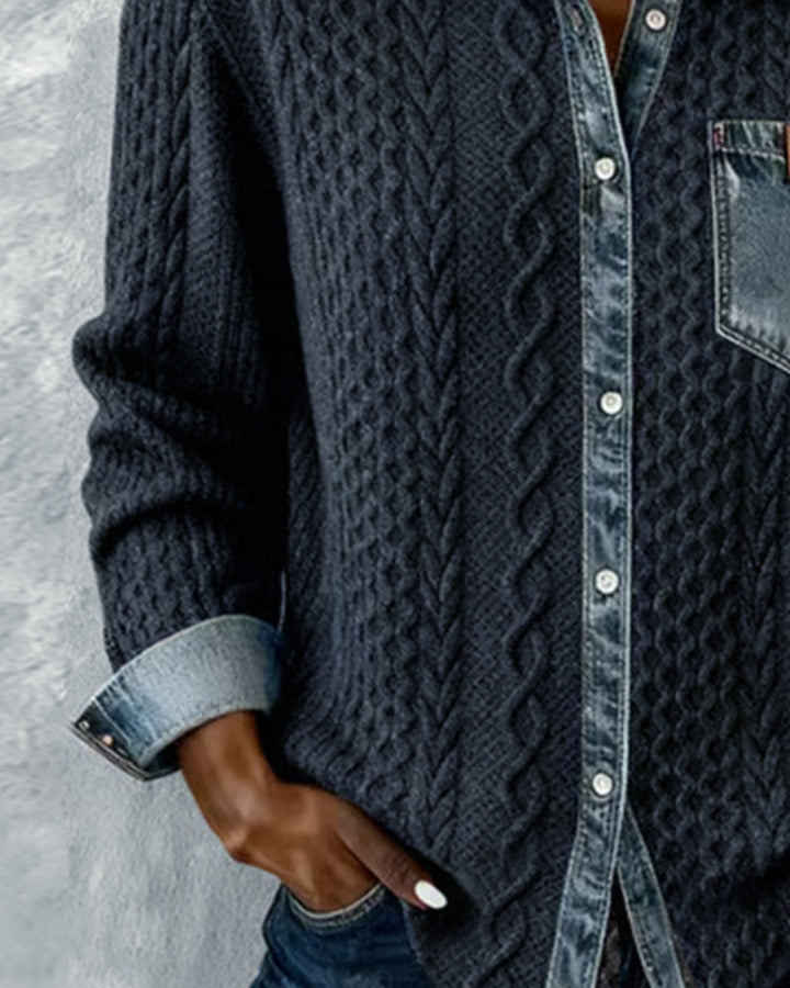 Denim Patchwork Long-Sleeve Shirt