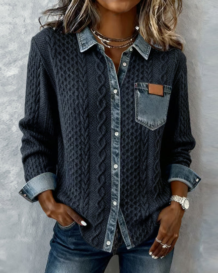 Denim Patchwork Long-Sleeve Shirt