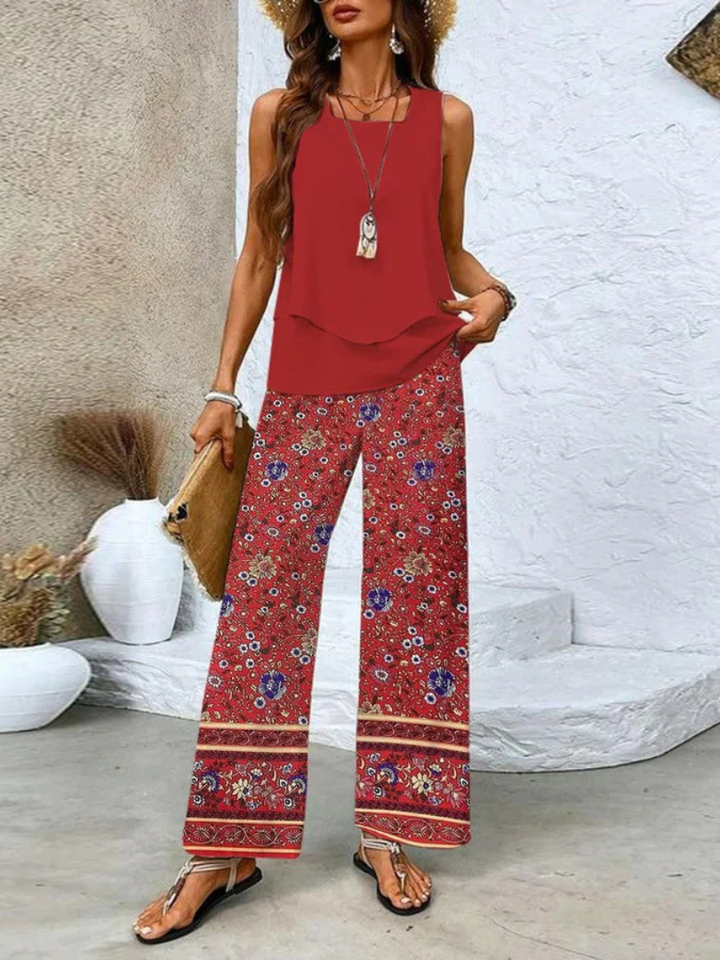 Ovelynra | Sleeveless Top with Wide-Leg Pants Ensemble