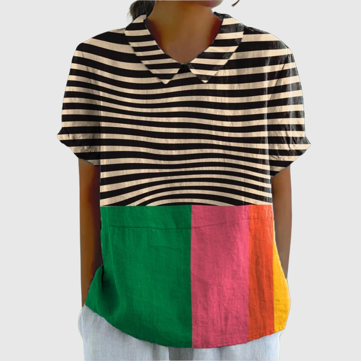 Eva | Striking Striped and Color-Blocked Shirt