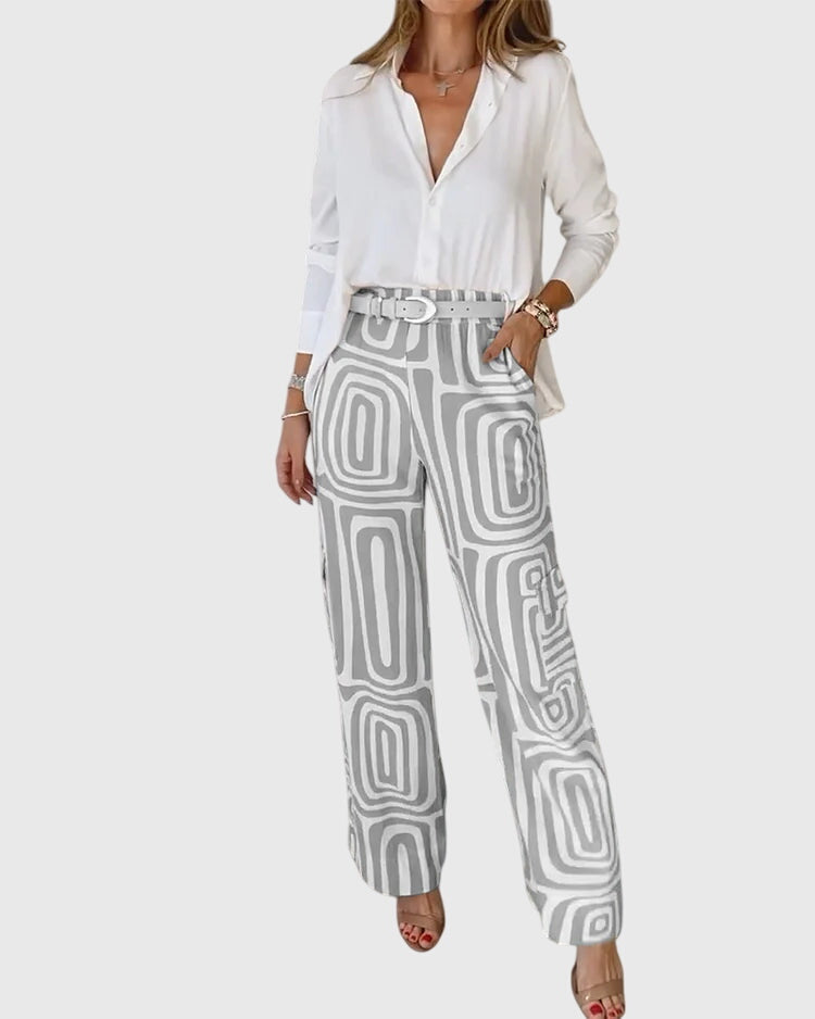 Emilia | Chic Pants Set with Complimentary Blouse & Belt