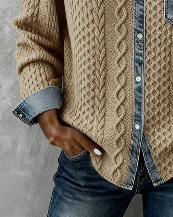 Denim Patchwork Long-Sleeve Shirt