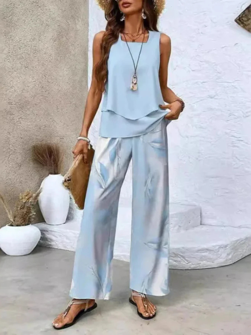 Ovelynra | Sleeveless Top with Wide-Leg Pants Ensemble