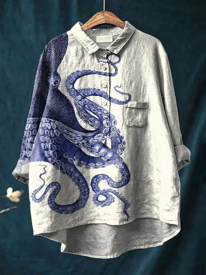 Elissa | Women's Casual Shirt with Deep Sea Octopus Tentacles Art Print