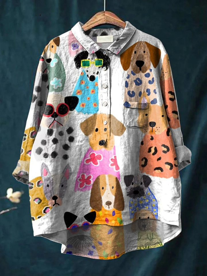 Brigitte | Women's Casual Shirt with Colorful Cartoon Puppy Print