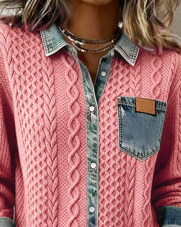 Denim Patchwork Long-Sleeve Shirt