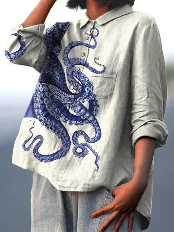 Elissa | Women's Casual Shirt with Deep Sea Octopus Tentacles Art Print