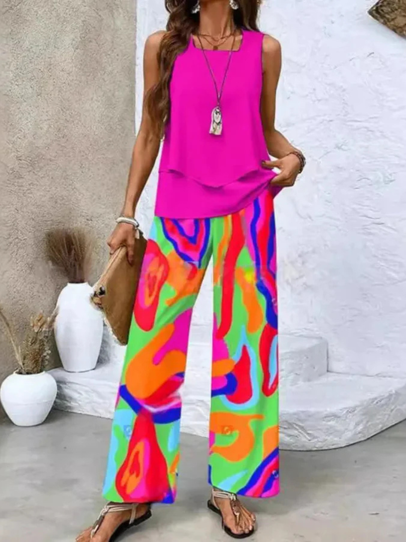 Ovelynra | Sleeveless Top with Wide-Leg Pants Ensemble