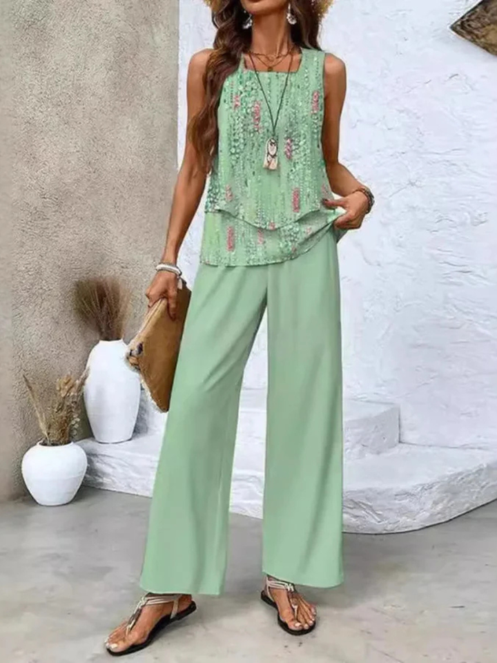 Ovelynra | Sleeveless Top with Wide-Leg Pants Ensemble