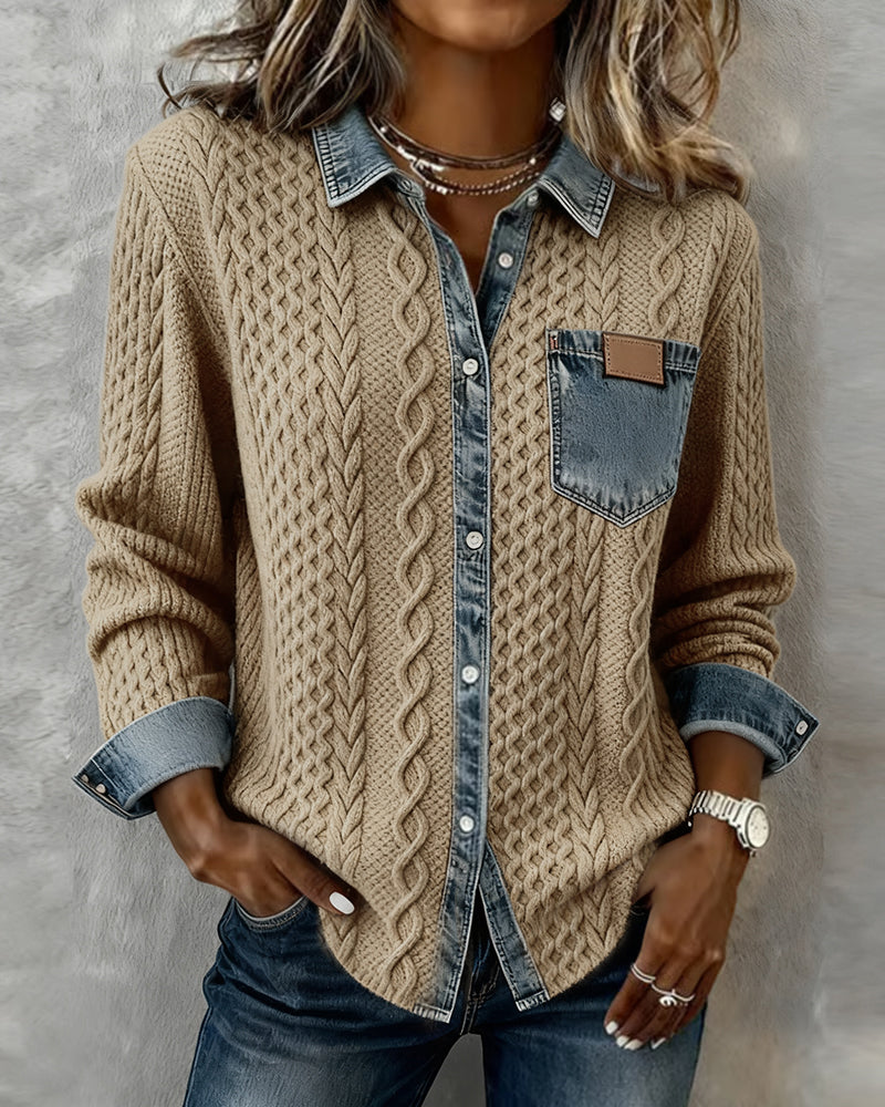 Denim Patchwork Long-Sleeve Shirt