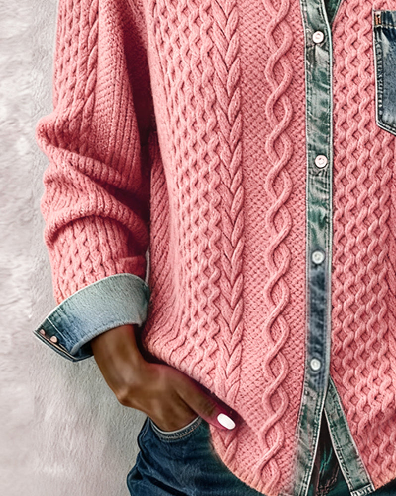 Denim Patchwork Long-Sleeve Shirt