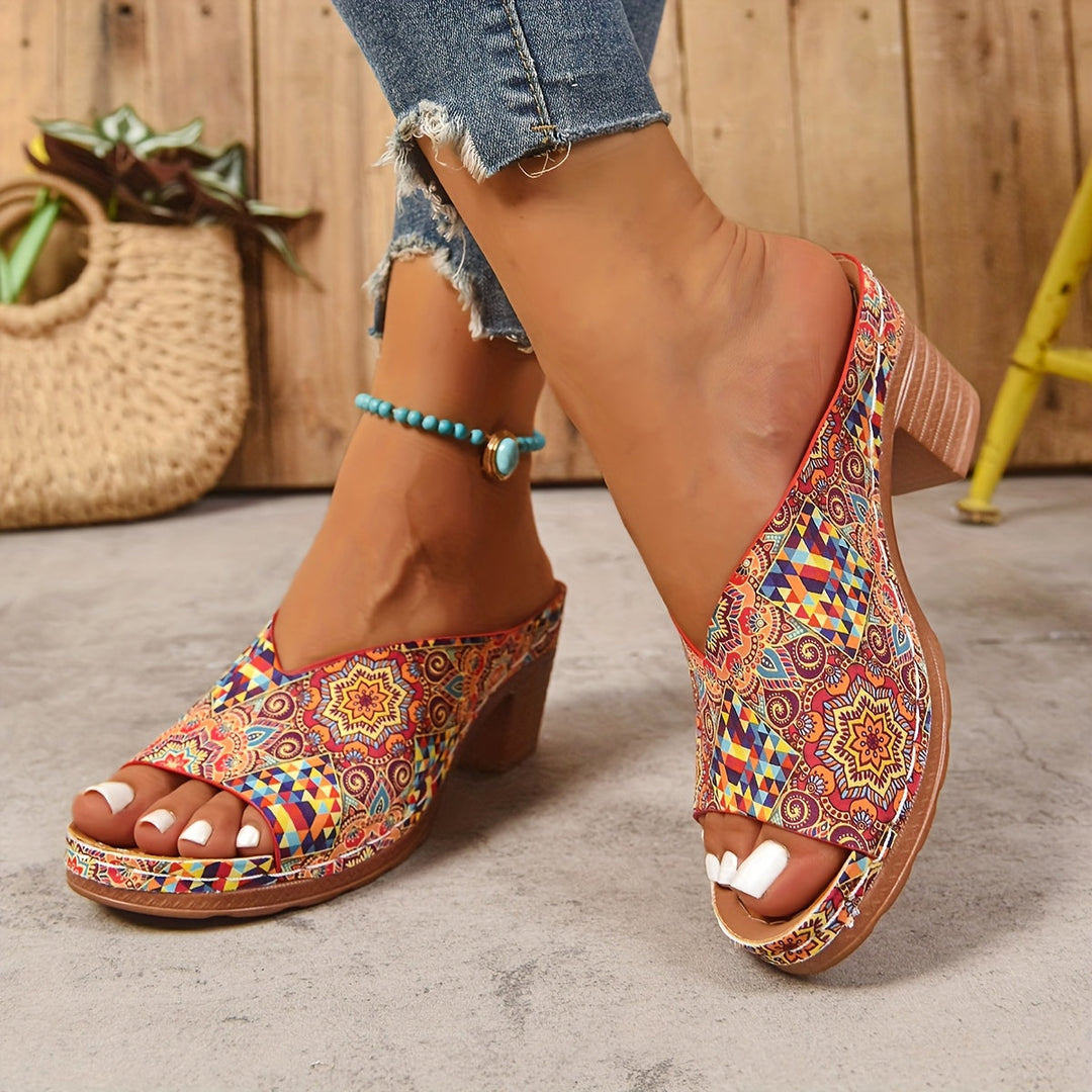 Sophia | Chunky Heel Floral Sandals