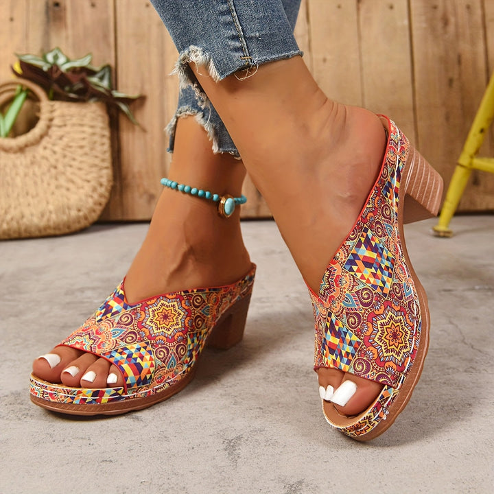 Sophia | Chunky Heel Floral Sandals