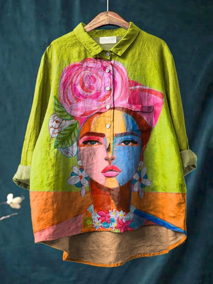 Eugen Women's Casual Shirt Featuring Freda Portrait Oil Painting Art
