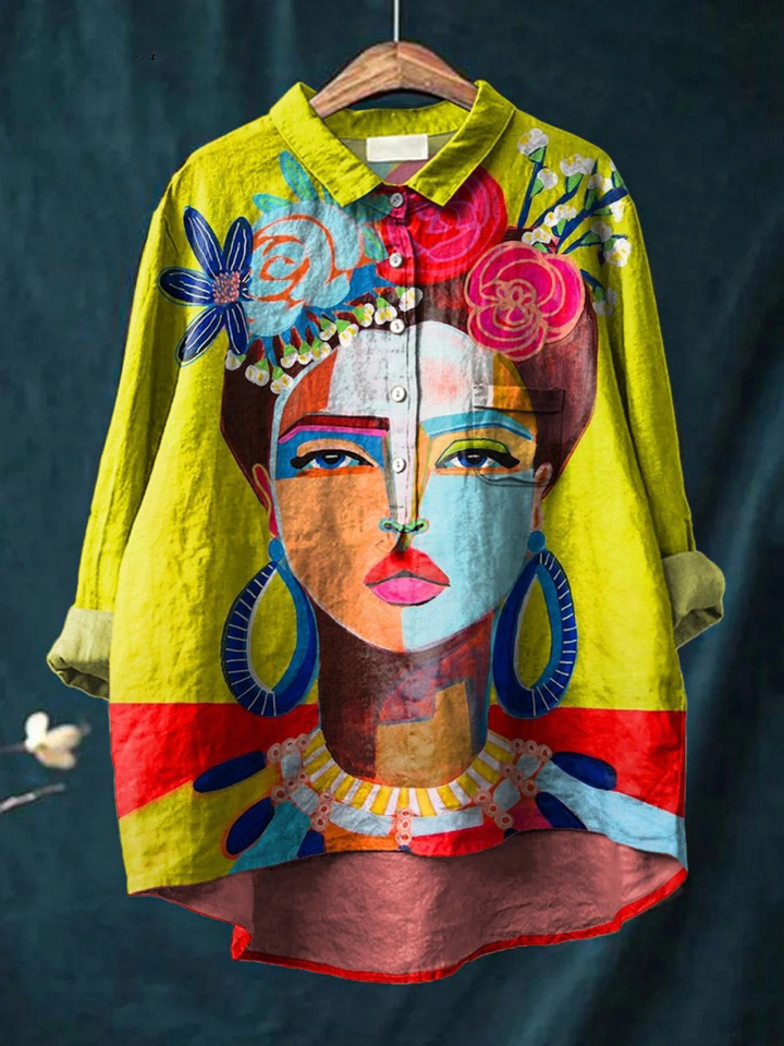 Eugen Women's Casual Shirt Featuring Freda Portrait Oil Painting Art