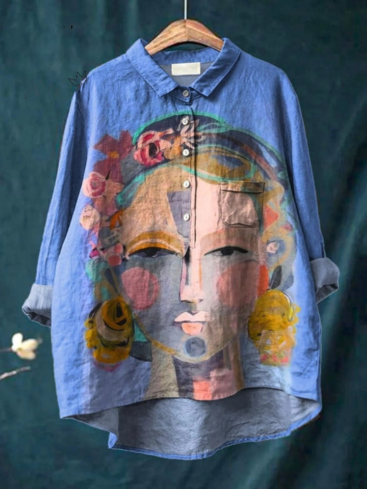 Eugen Women's Casual Shirt Featuring Freda Portrait Oil Painting Art