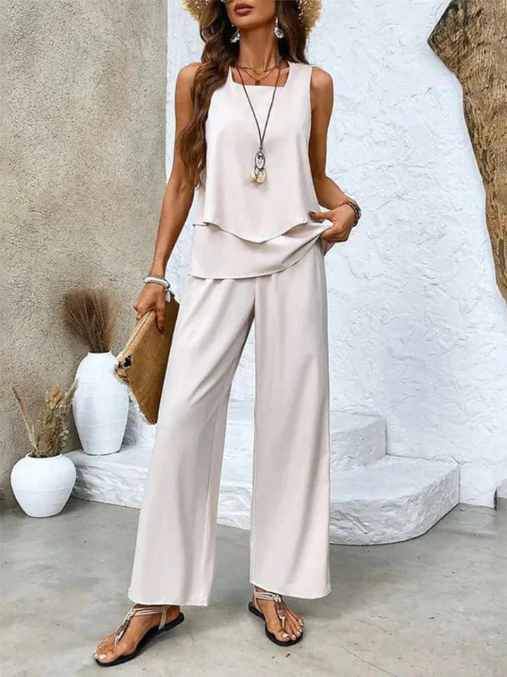 Ovelynra | Sleeveless Top with Wide-Leg Pants Ensemble