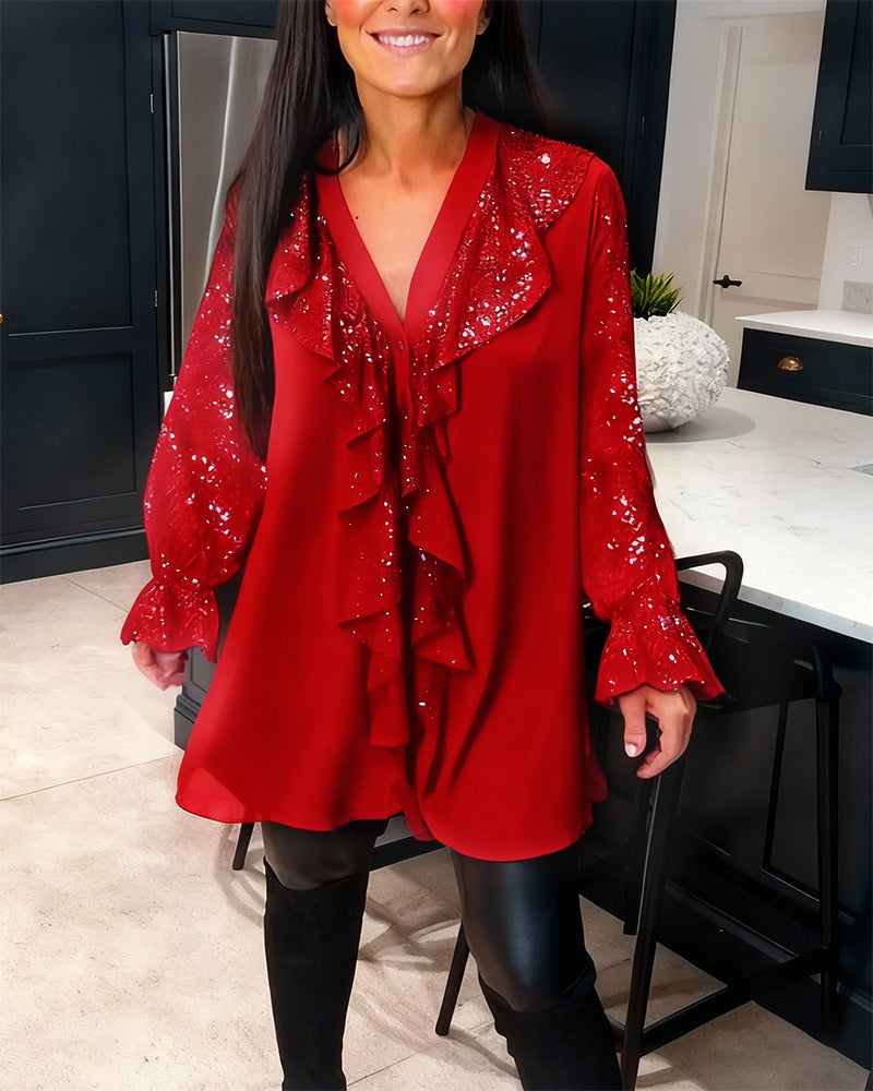 Ruffled Loose-Fit Solid Color Blouses