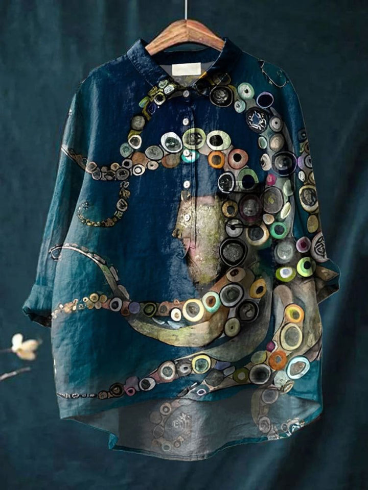 Noémie | Women's Casual Shirt with Artistic Wave Design