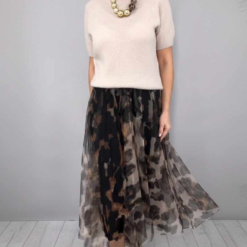 Velessa | Leopard Print Flowing Skirt and Sweater Ensemble