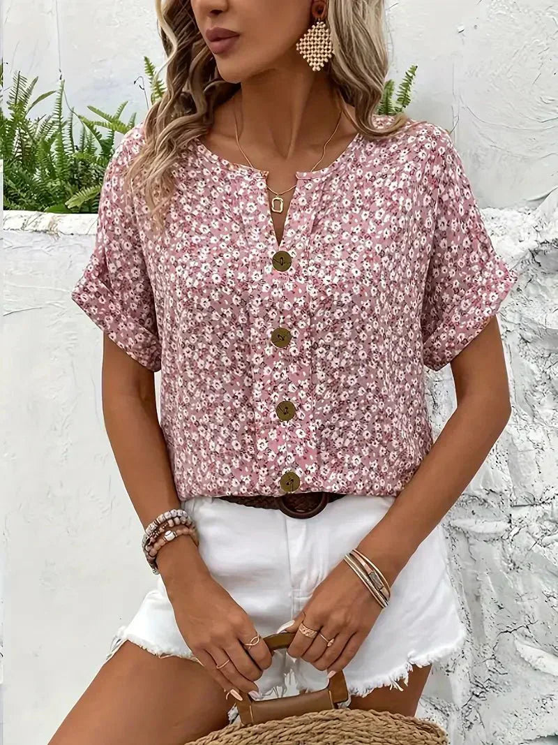 Wolena | Notch Blouse in Wildflower Print