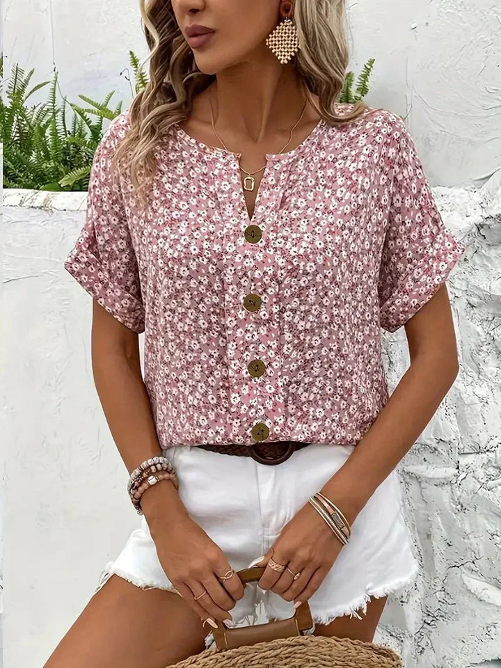 Wolena | Notch Blouse in Wildflower Print