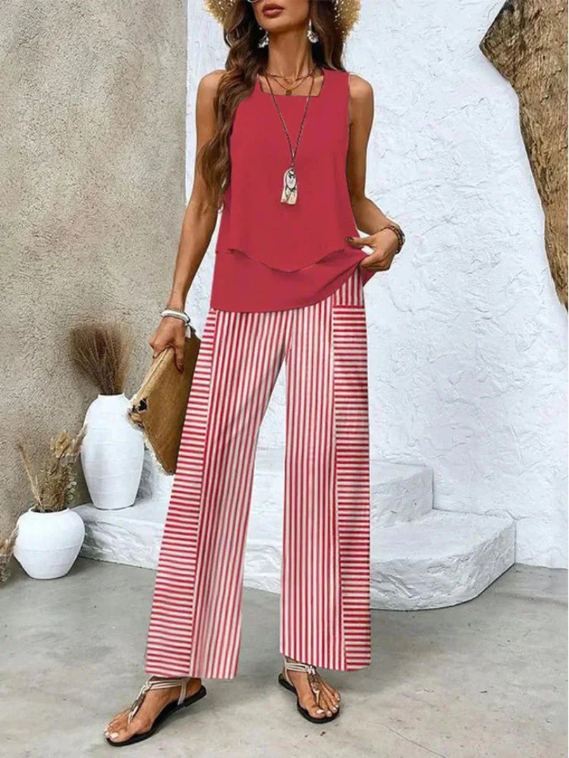 Ovelynra | Sleeveless Top with Wide-Leg Pants Ensemble