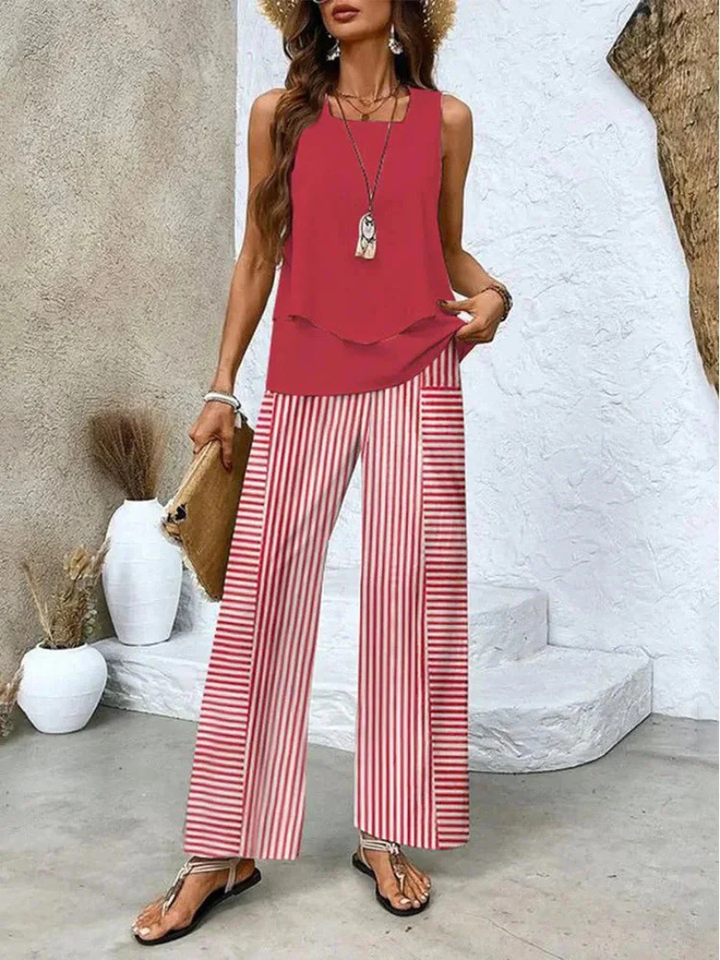 Ovelynra | Sleeveless Top with Wide-Leg Pants Ensemble