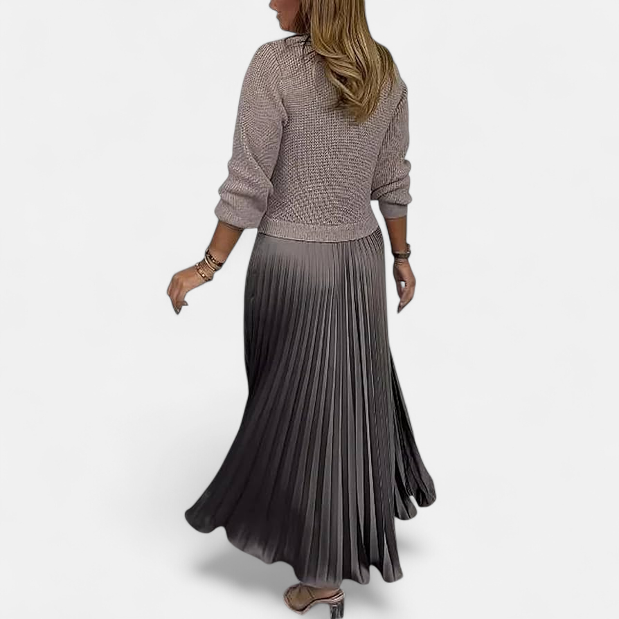 Claudia - Sweater Maxi Dress with Pleated Skirt