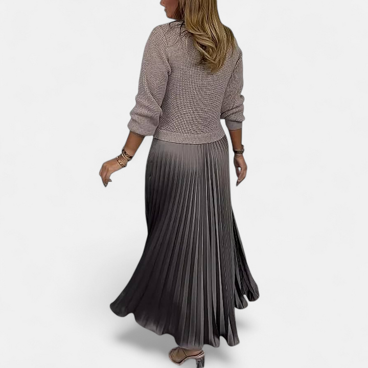 Claudia - Sweater Maxi Dress with Pleated Skirt