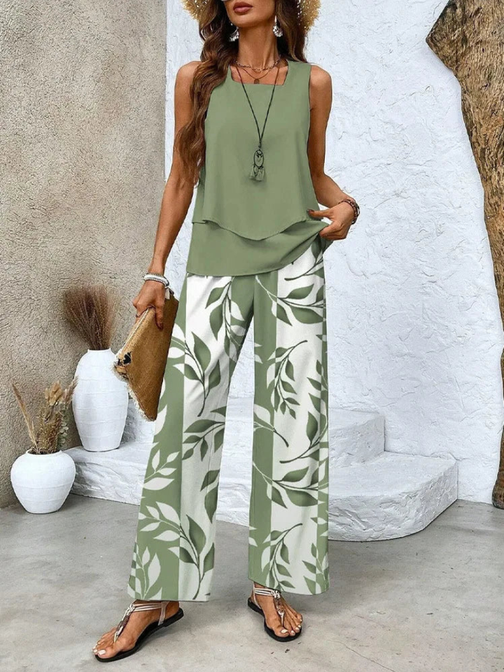 Ovelynra | Sleeveless Top with Wide-Leg Pants Ensemble