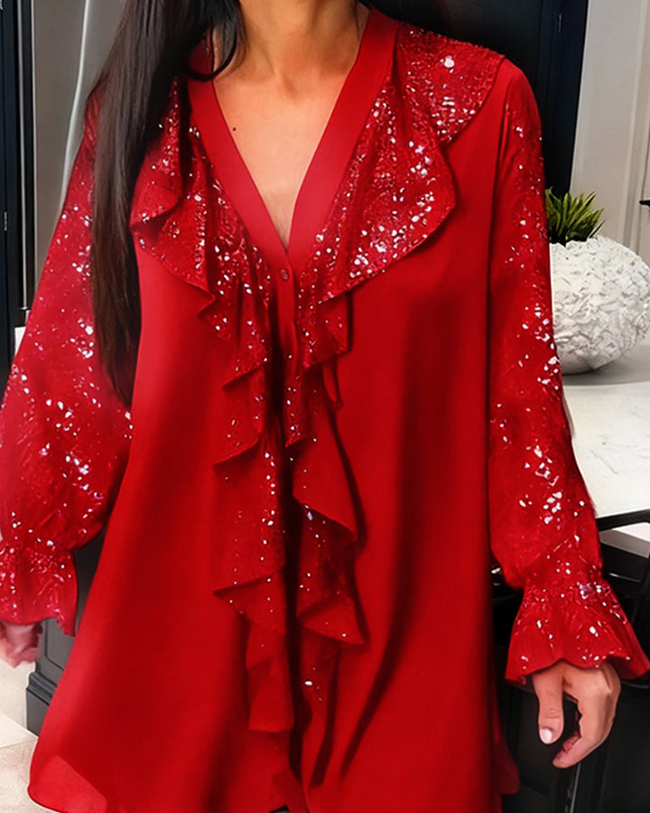 Ruffled Loose-Fit Solid Color Blouses