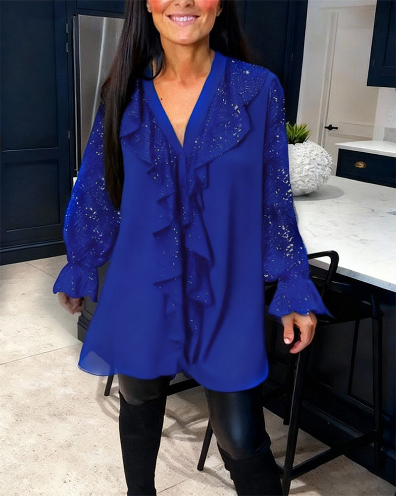 Ruffled Loose-Fit Solid Color Blouses