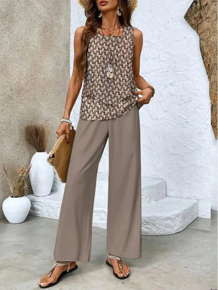 Ovelynra | Sleeveless Top with Wide-Leg Pants Ensemble