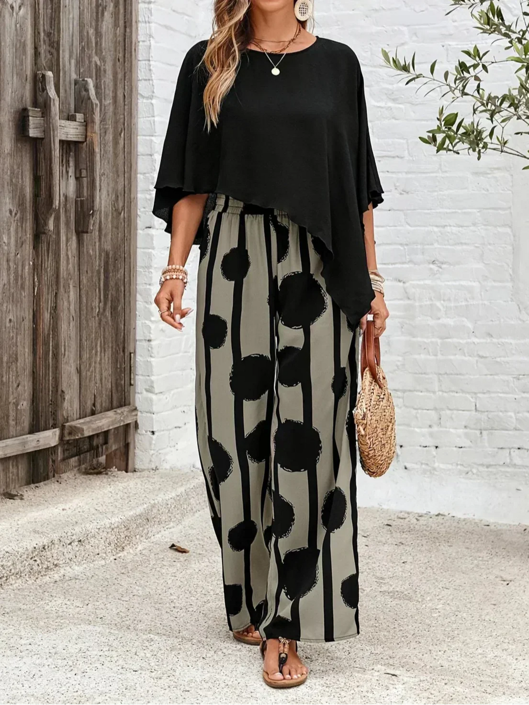 Kalliope - Cozy Elastic Waist Two-Piece Ensemble