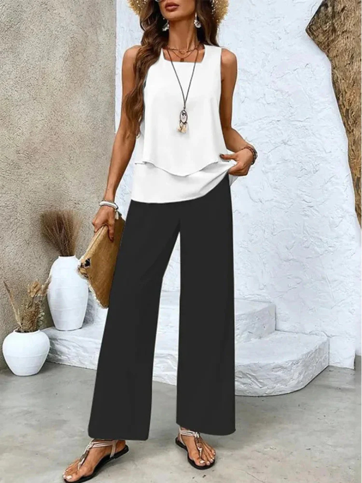 Ovelynra | Sleeveless Top with Wide-Leg Pants Ensemble