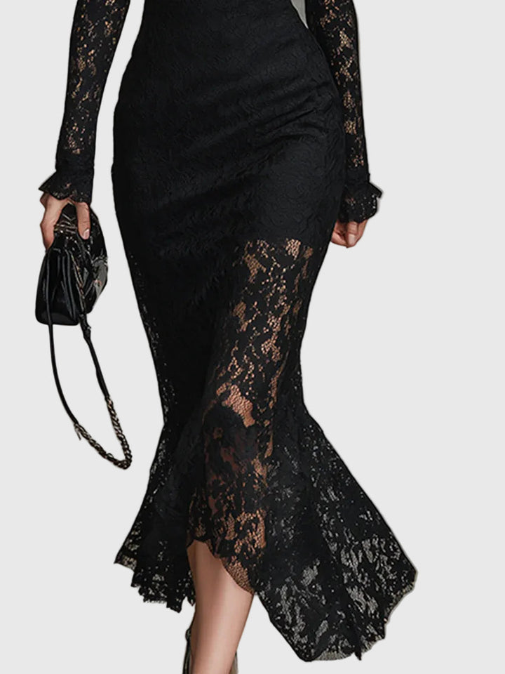 Monica | Sophisticated Lace Fishtail Maxi Gown