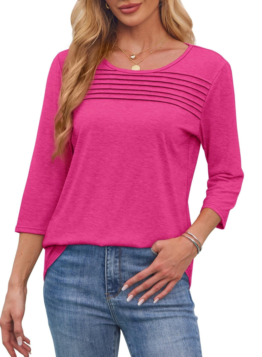 Mona | 3/4 Sleeve Pleated Blouse
