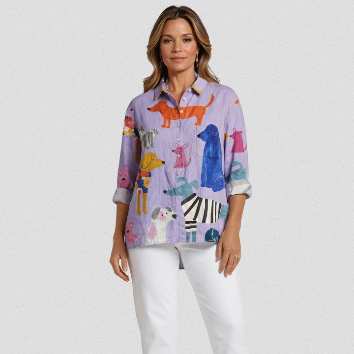 Coralie | Casual Women's Shirt with Dog Art Print