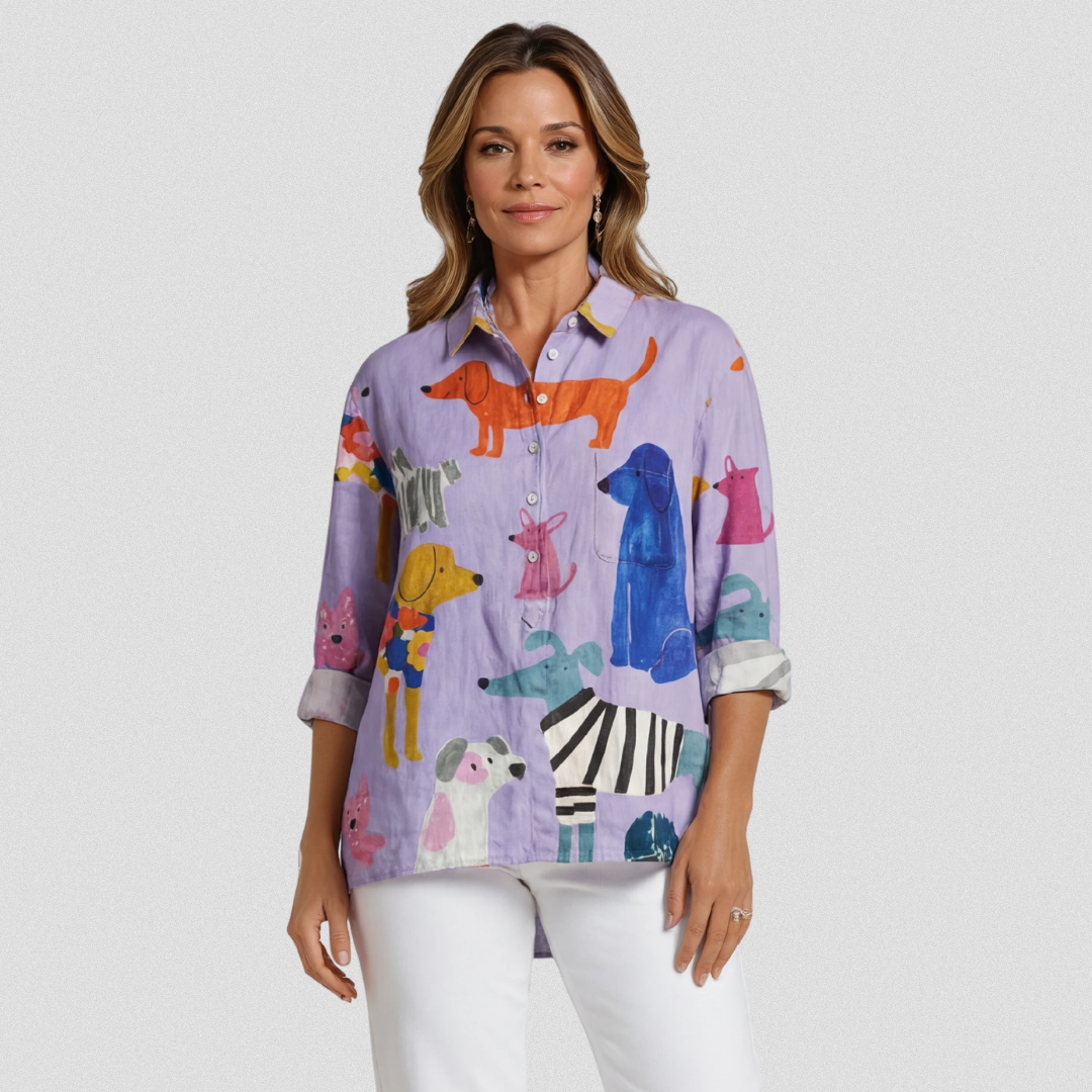 Coralie | Casual Women's Shirt with Dog Art Print