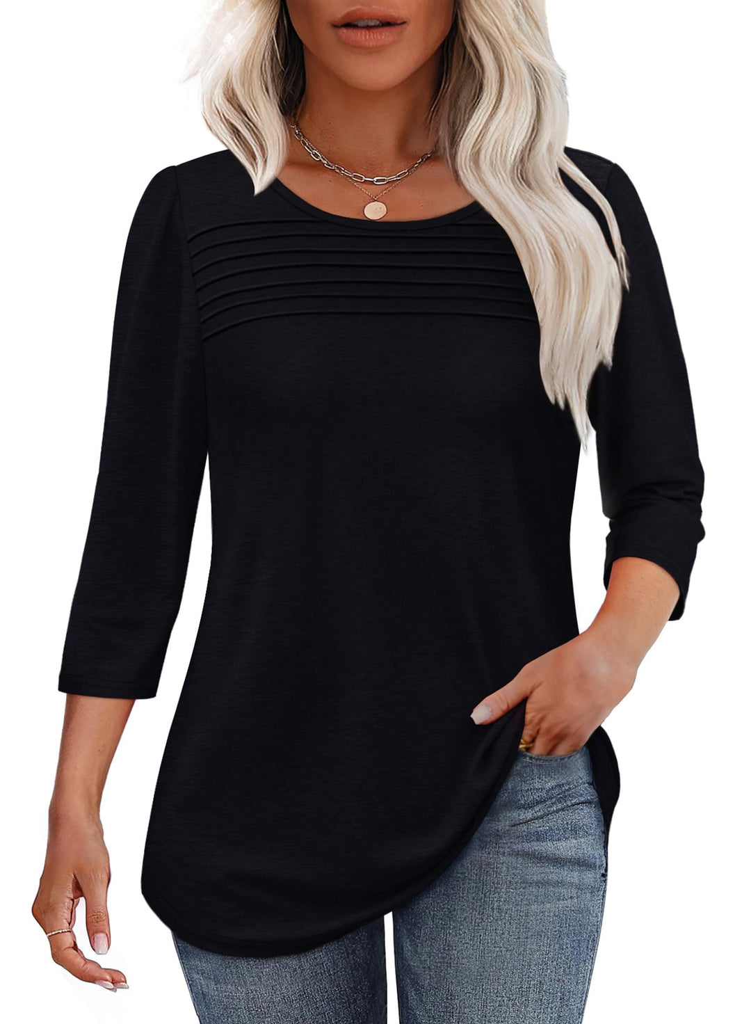 Mona | 3/4 Sleeve Pleated Blouse