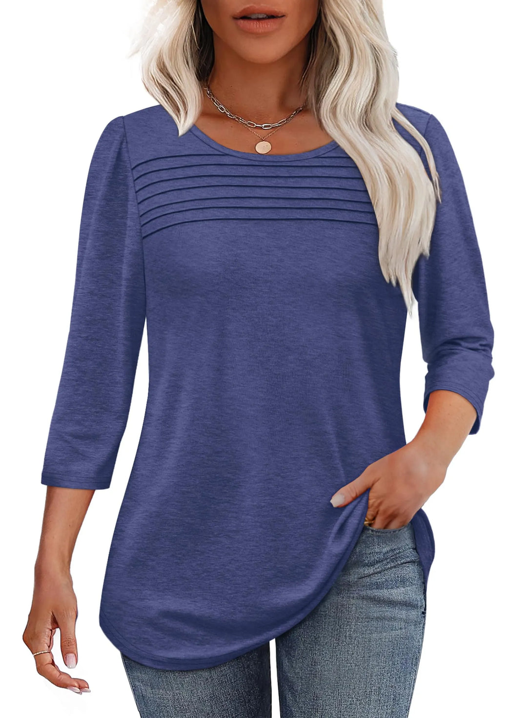 Mona | 3/4 Sleeve Pleated Blouse