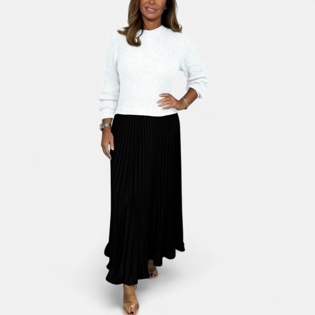 Claudia - Sweater Maxi Dress with Pleated Skirt