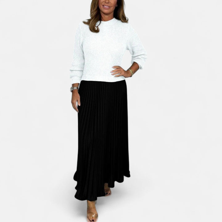 Claudia - Sweater Maxi Dress with Pleated Skirt