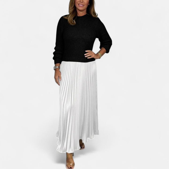 Claudia - Sweater Maxi Dress with Pleated Skirt