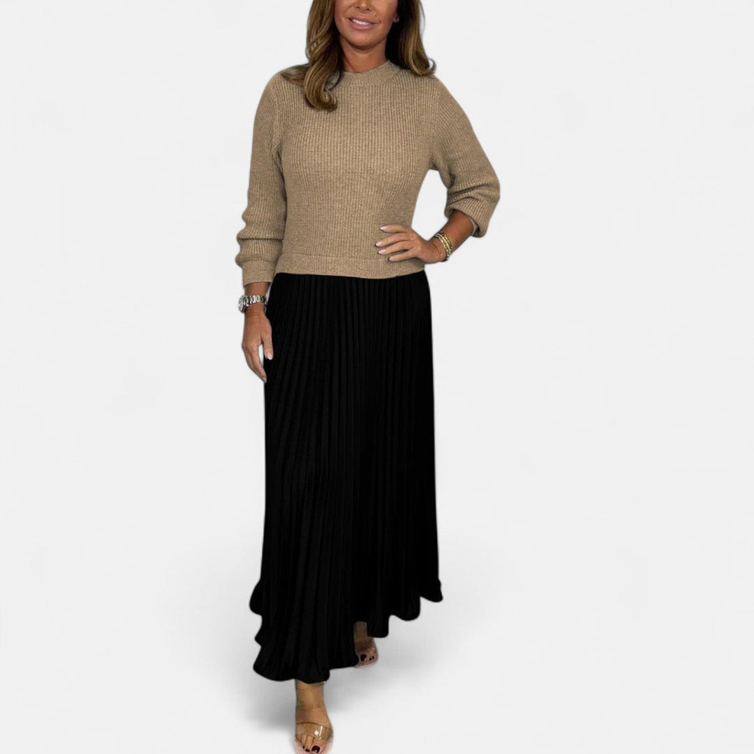 Claudia - Sweater Maxi Dress with Pleated Skirt