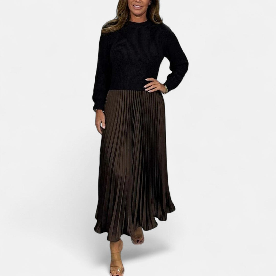 Claudia - Sweater Maxi Dress with Pleated Skirt