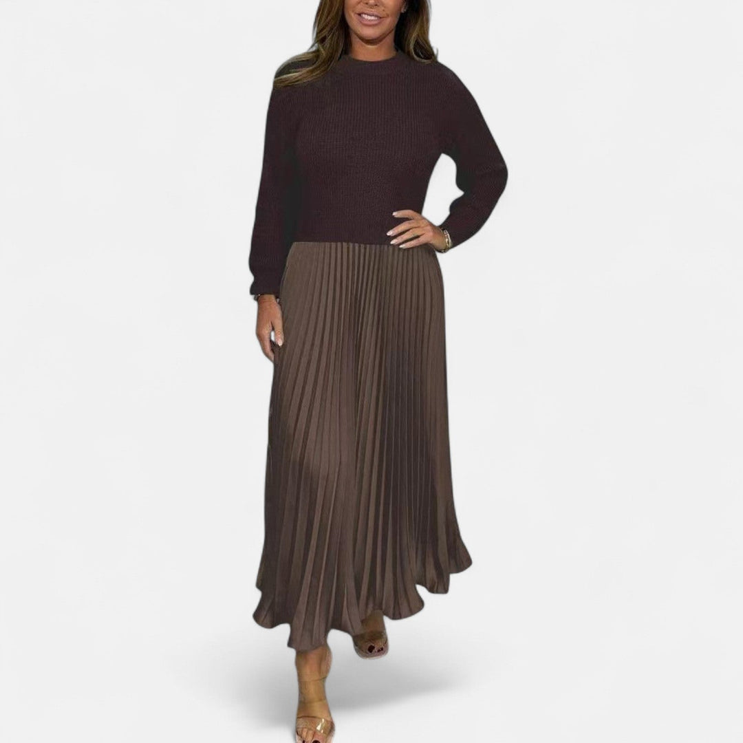 Claudia - Sweater Maxi Dress with Pleated Skirt