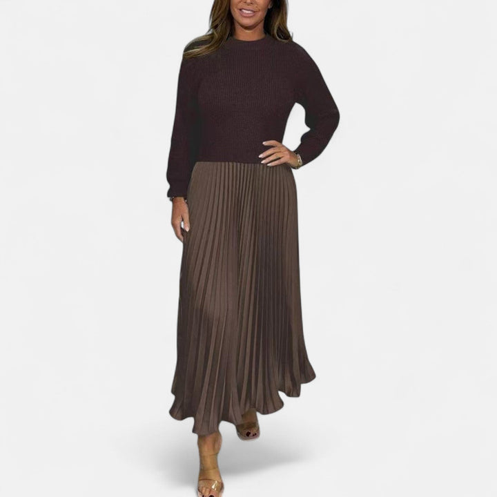 Claudia - Sweater Maxi Dress with Pleated Skirt
